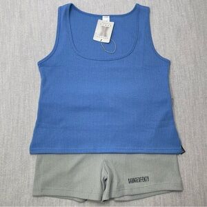 Savage x Fenty Essential Heavy Rib Square Neck Tank and Booty Shorts Set NWT